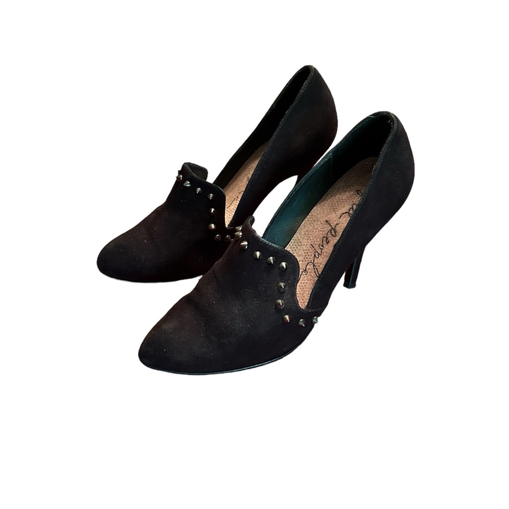 Free People Stiletto Sz 7 Womans Slip On High Heel Black Suede Studded Embedded